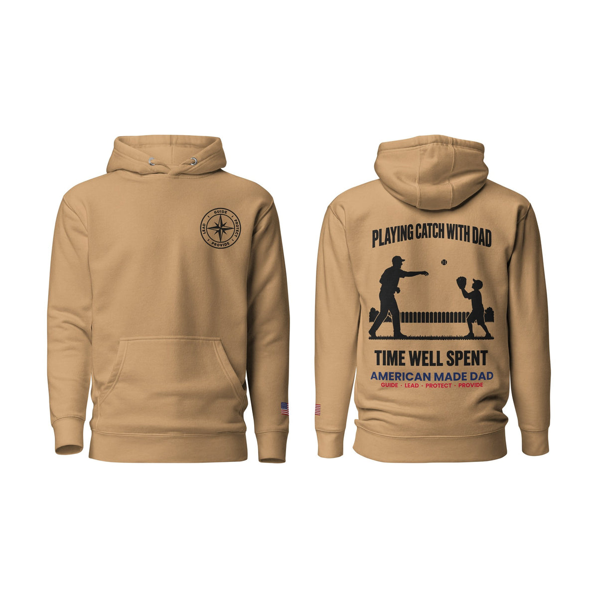 Playing Catch With Dad hoodie, Khaki, front and back