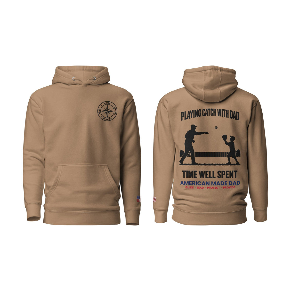 Playing Catch With Dad hoodie, Latte, front and back