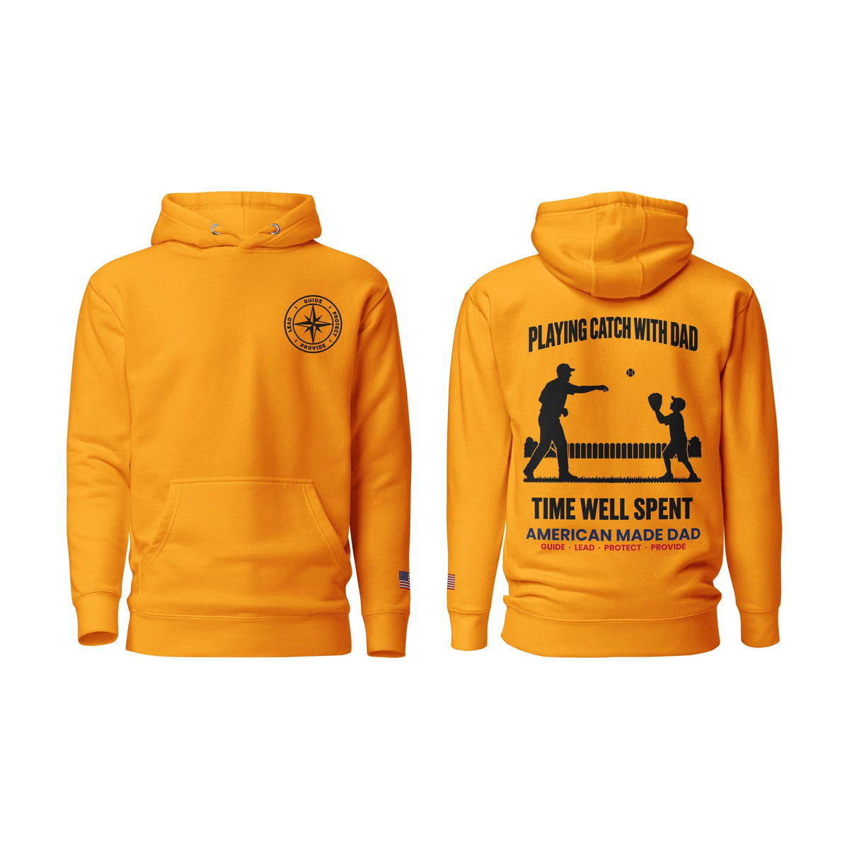 Playing Catch With Dad hoodie, Team Gold, front and back