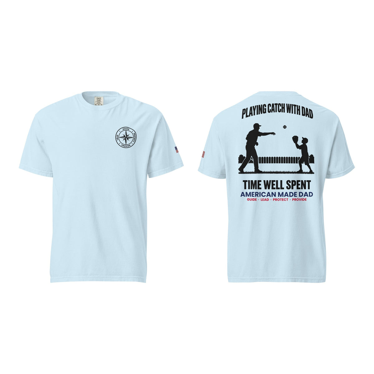 Playing Catch With Dad t-shirt, Chambray, front and back