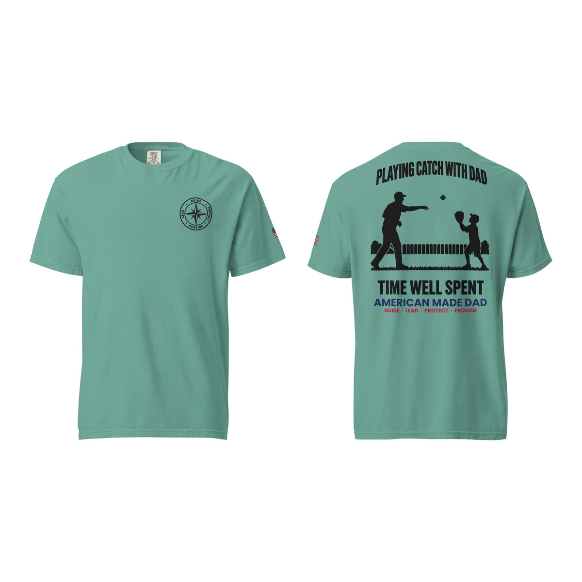 Playing Catch With Dad t-shirt, Seafoam, front and back