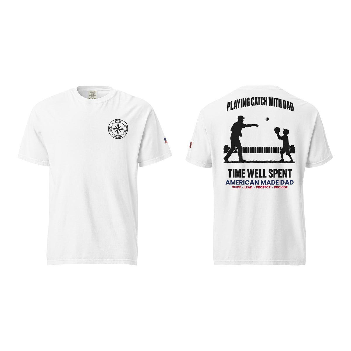 Playing Catch With Dad t-shirt, White, front and back
