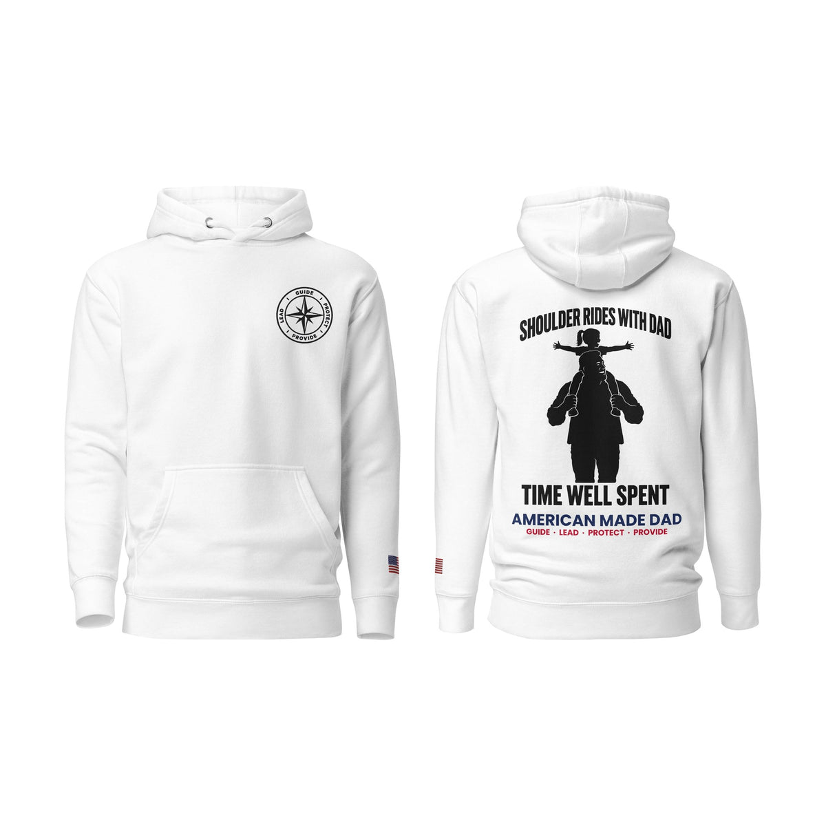 Shoulder Rides With Dad hoodie, White, front and back