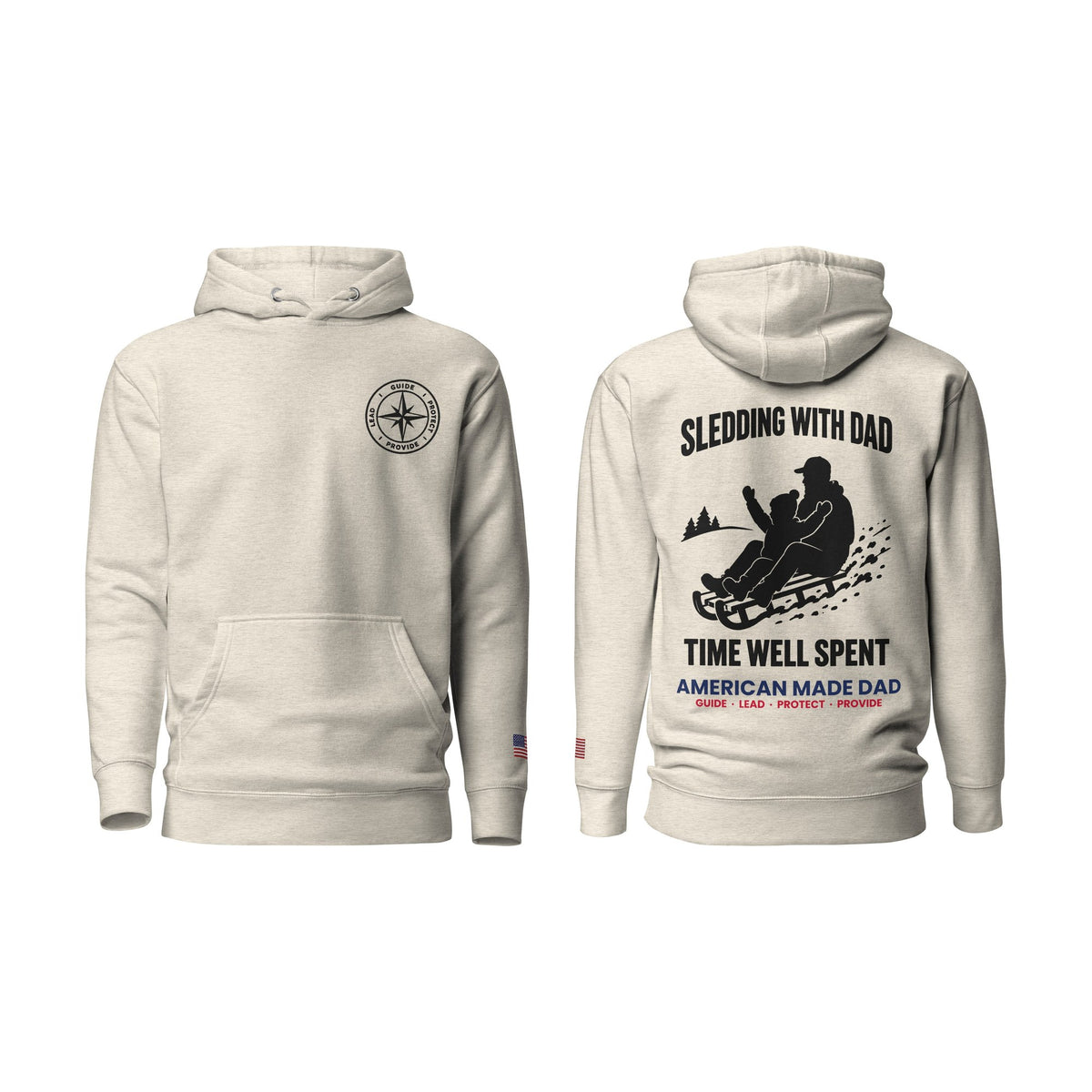 Sledding With Dad hoodie, Oatmeal Heather, front and back