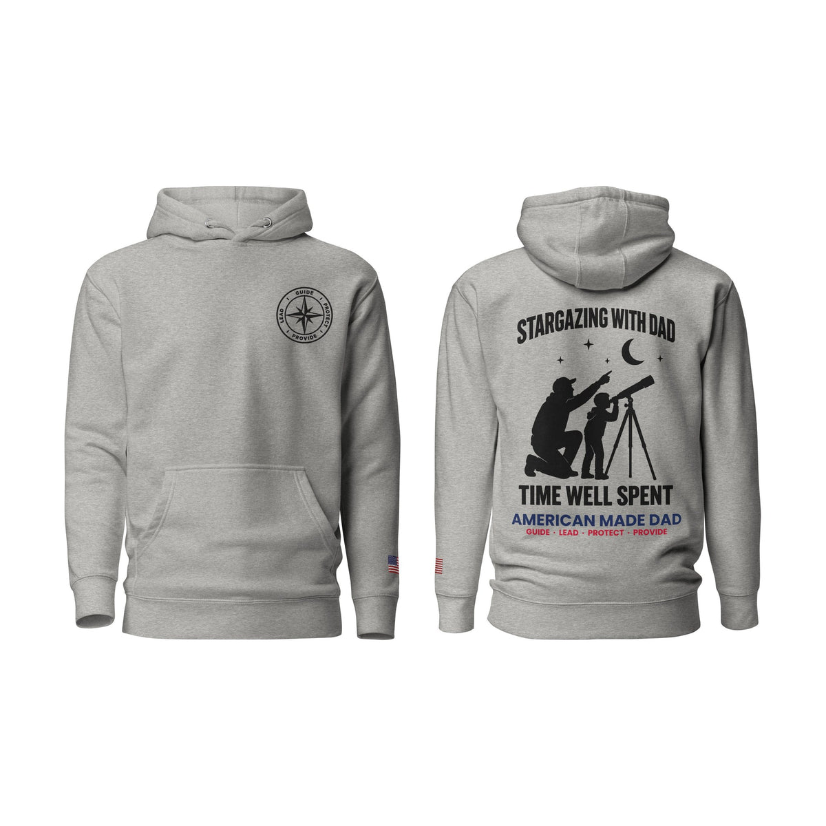 Stargazing With Dad hoodie, Carbon Grey, front and back