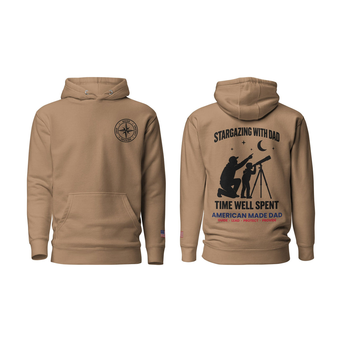 Stargazing With Dad hoodie, Latte, front and back