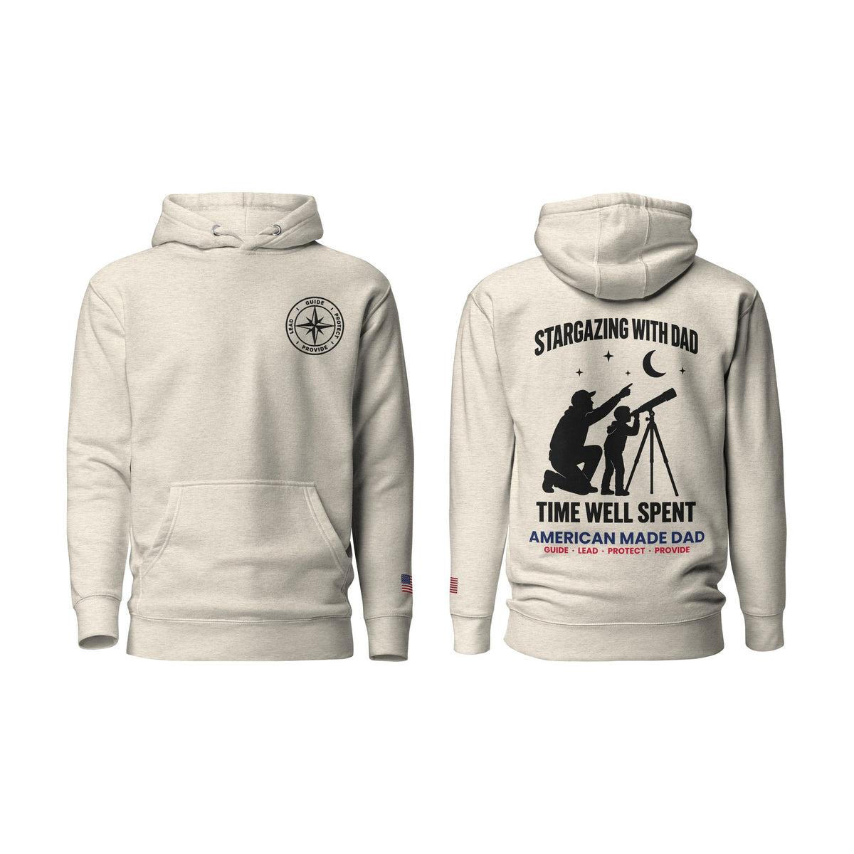 Stargazing With Dad hoodie, Oatmeal Heather, front and back