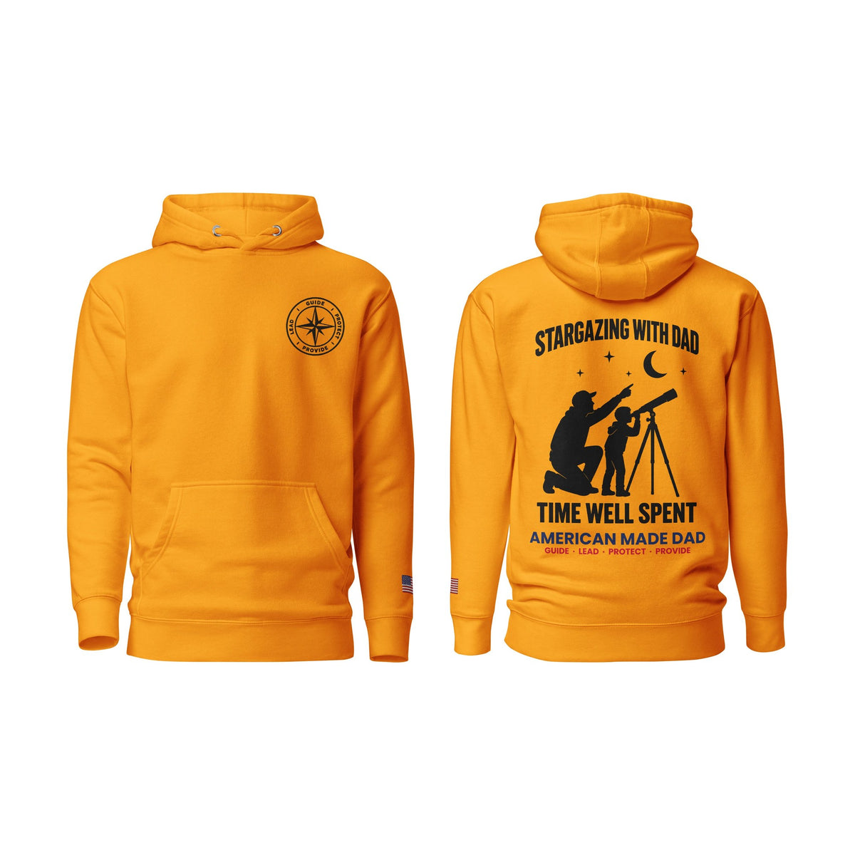 Stargazing With Dad hoodie, Team Gold, front and back