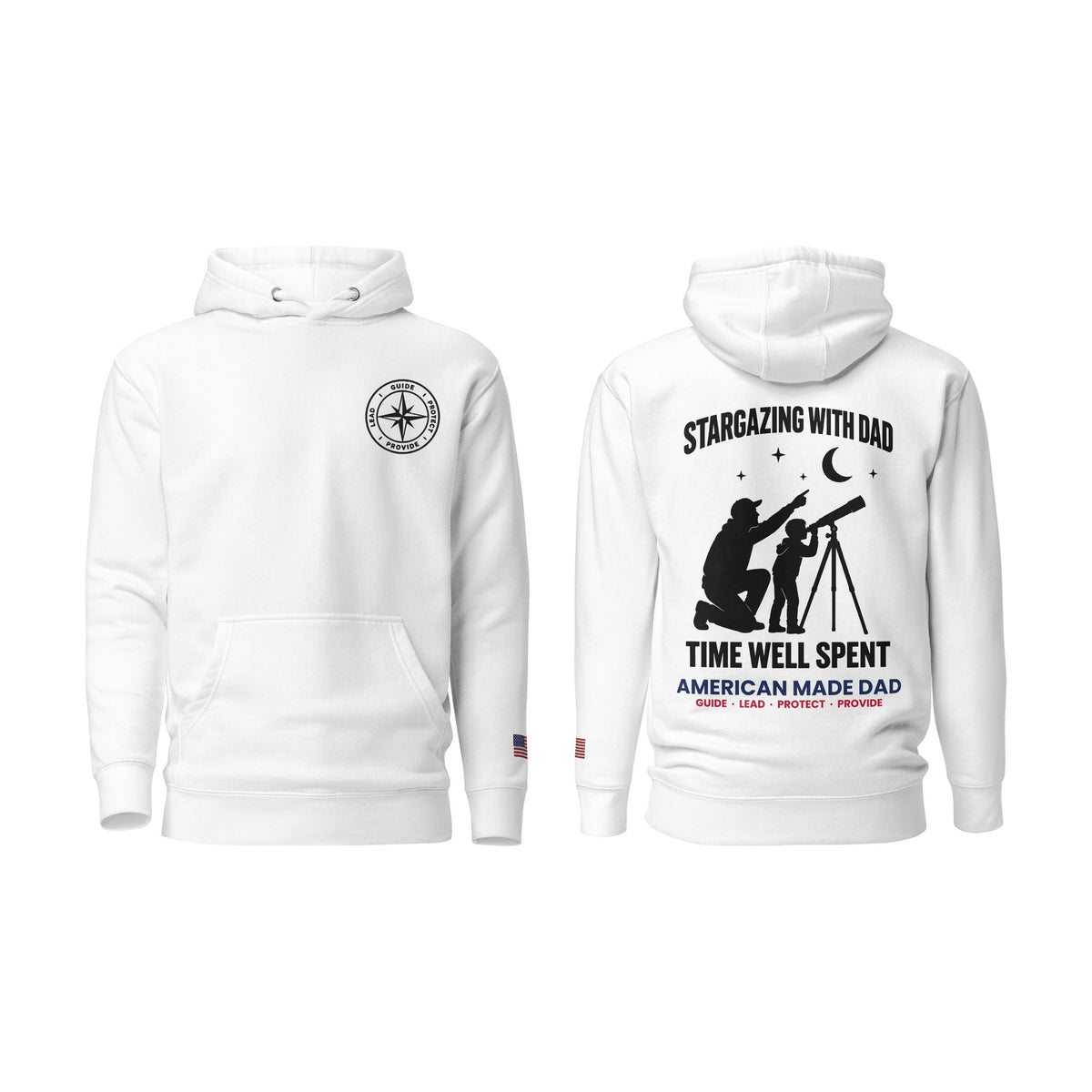 Stargazing With Dad hoodie, White, front and back