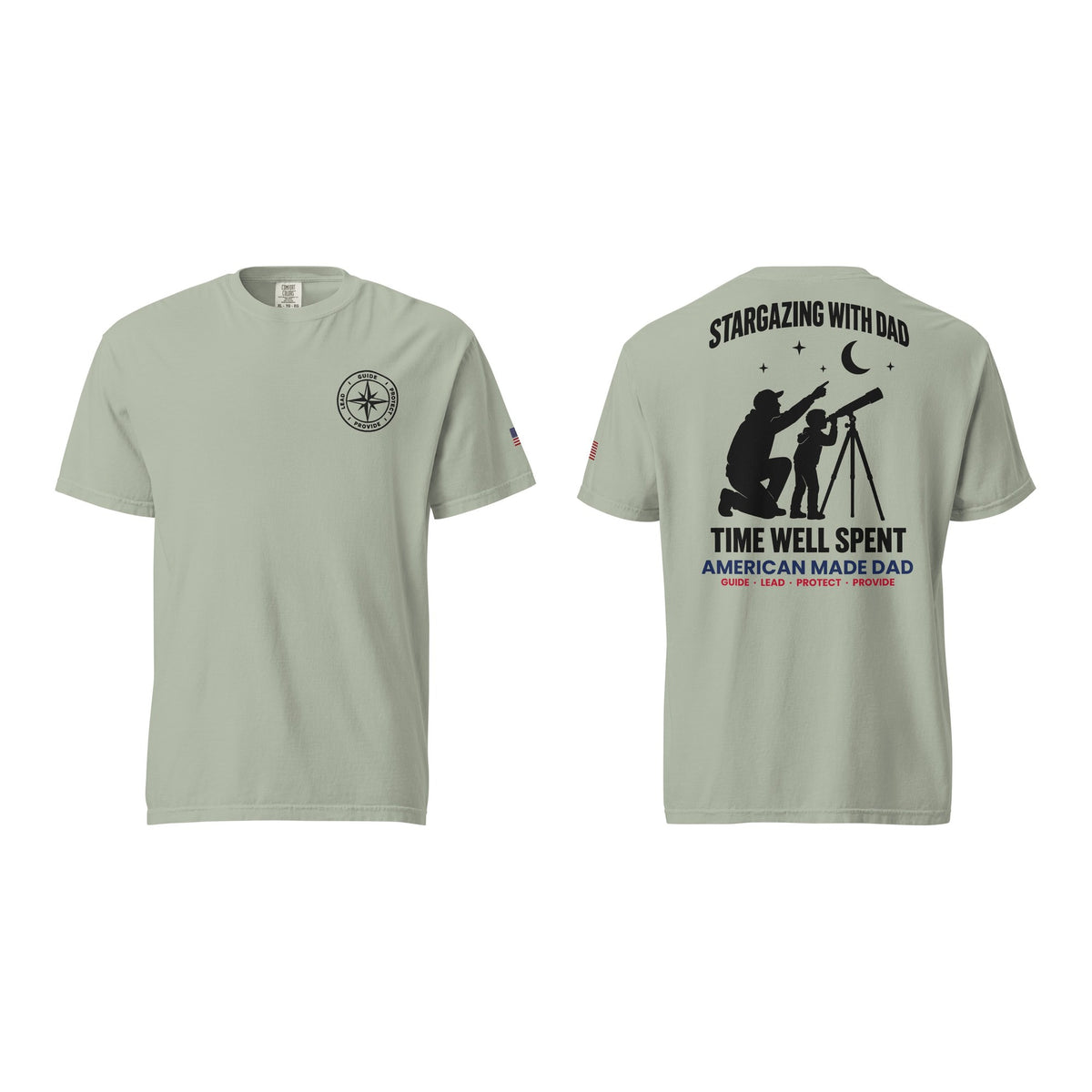 Stargazing With Dad t-shirt, Bay, front and back