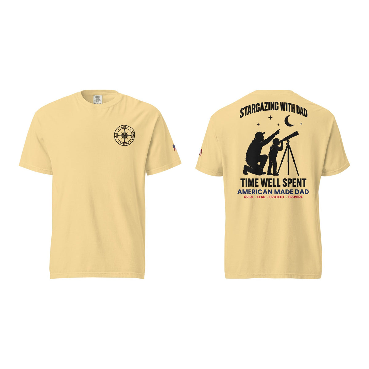 Stargazing With Dad t-shirt, Butter, front and back