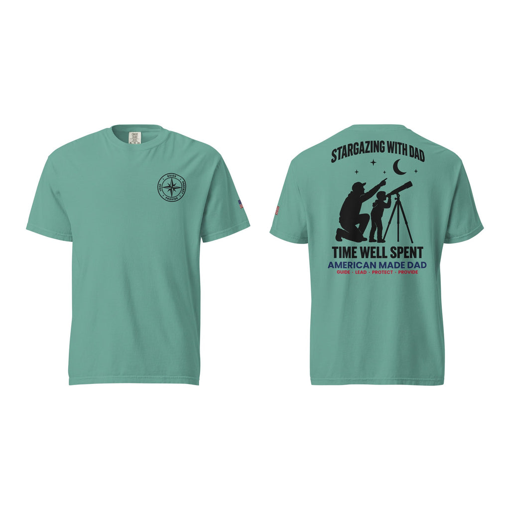 Stargazing With Dad t-shirt, Seafoam, front and back