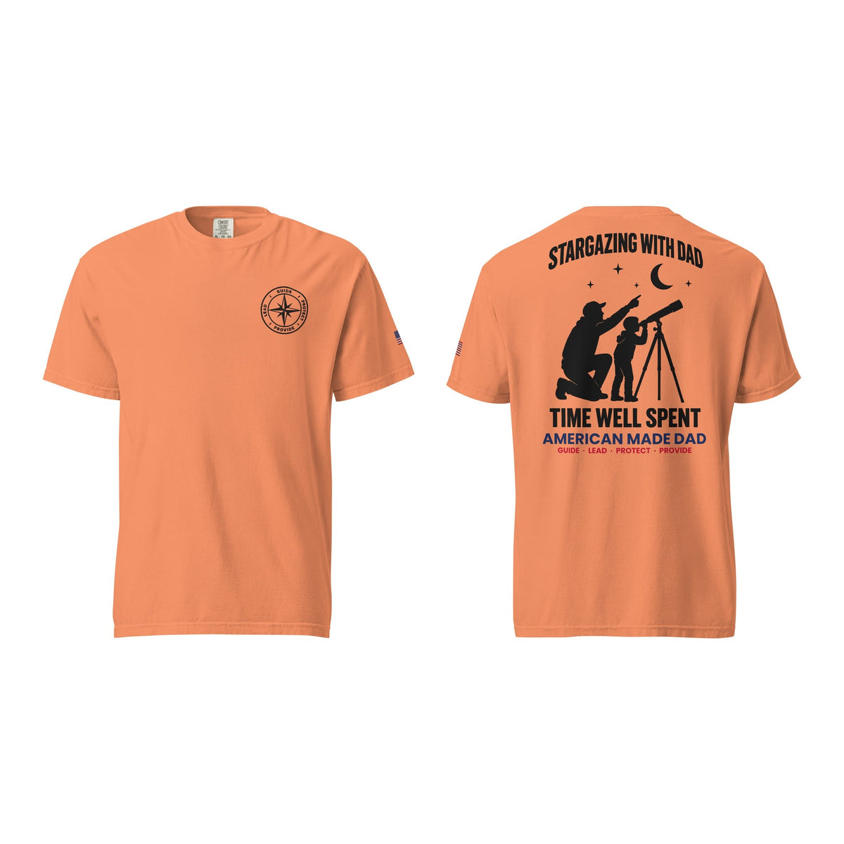 Stargazing With Dad t-shirt, Terracotta, front and back