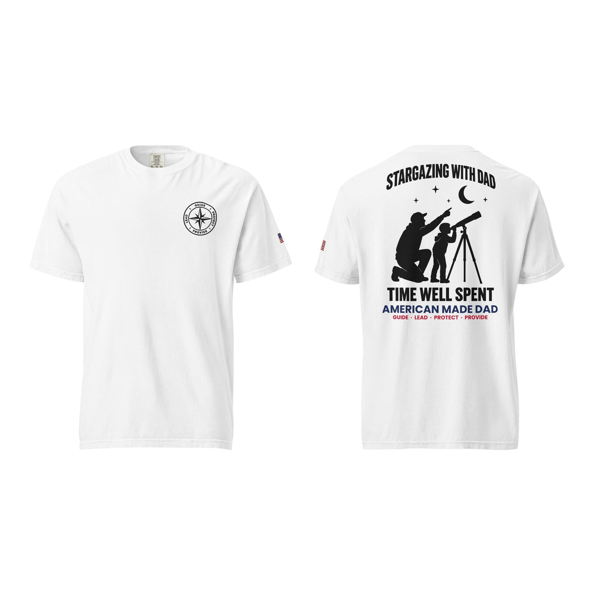 Stargazing With Dad t-shirt, White, front and back