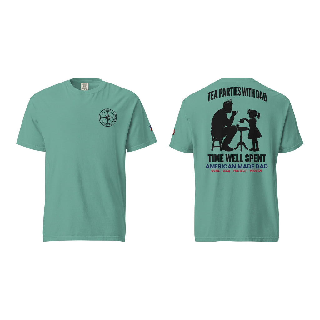 Tea Parties With Dad t-shirt, Seafoam, front and back