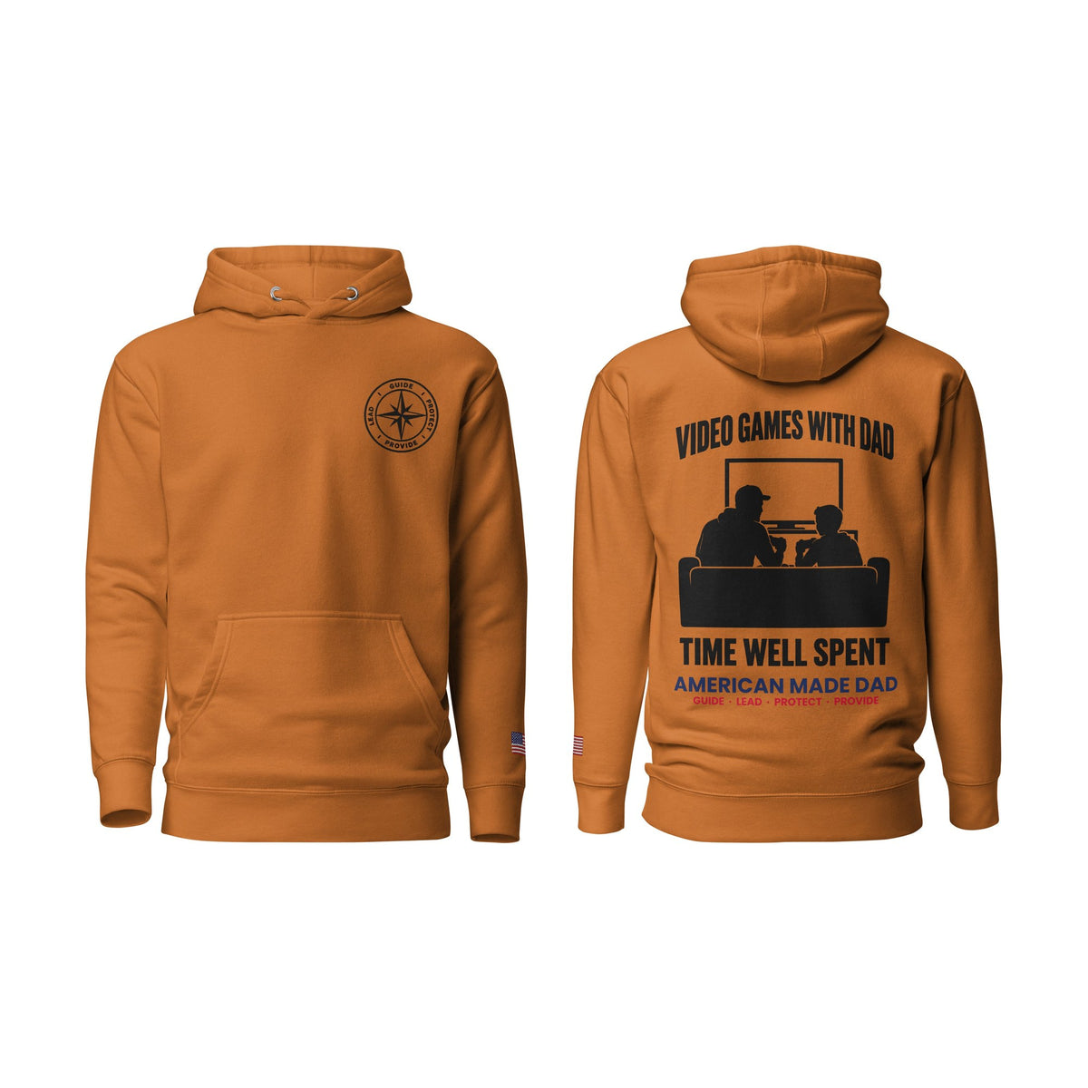 Video Games With Dad hoodie, Adobe, front and back