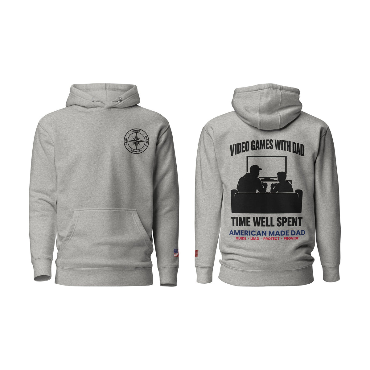 Video Games With Dad hoodie, Carbon Grey, front and back