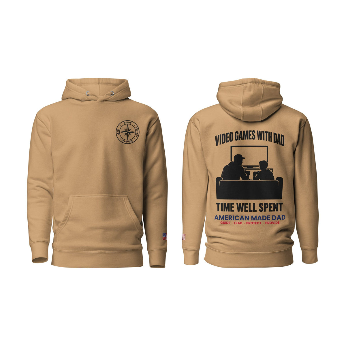 Video Games With Dad hoodie, Khaki, front and back