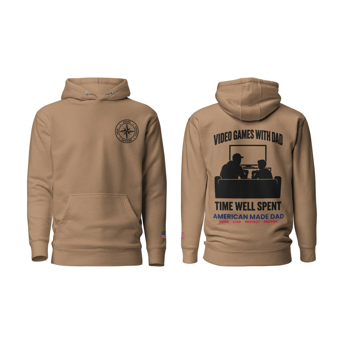 Video Games With Dad hoodie, Latte, front and back