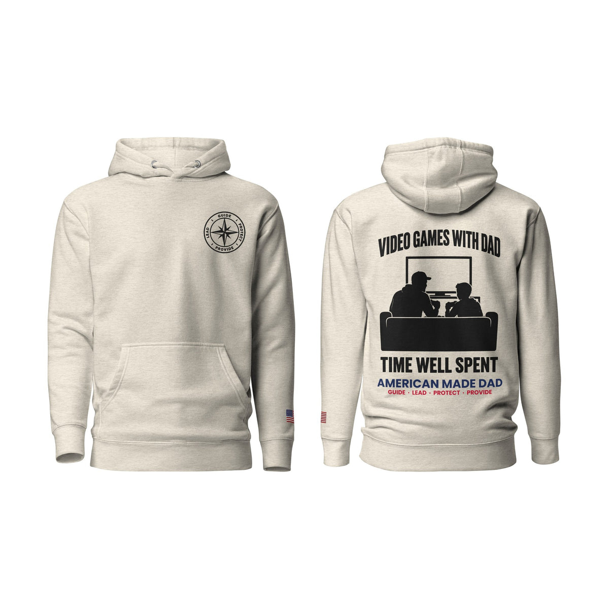 Video Games With Dad hoodie, Oatmeal Heather, front and back