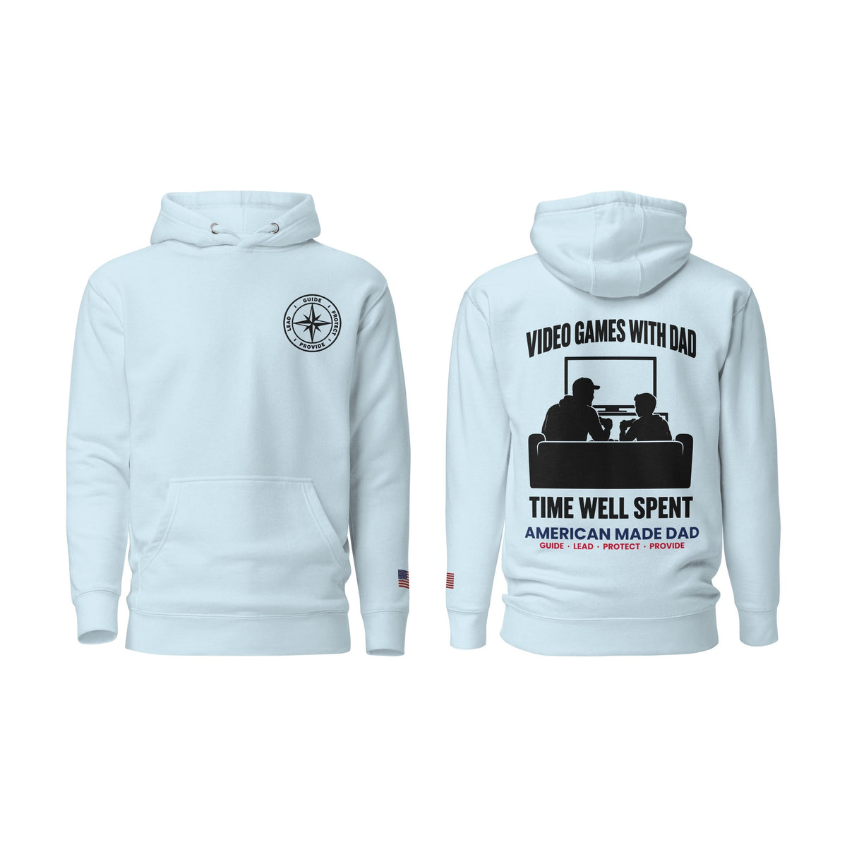 Video Games With Dad hoodie, Sky Blue, front and back
