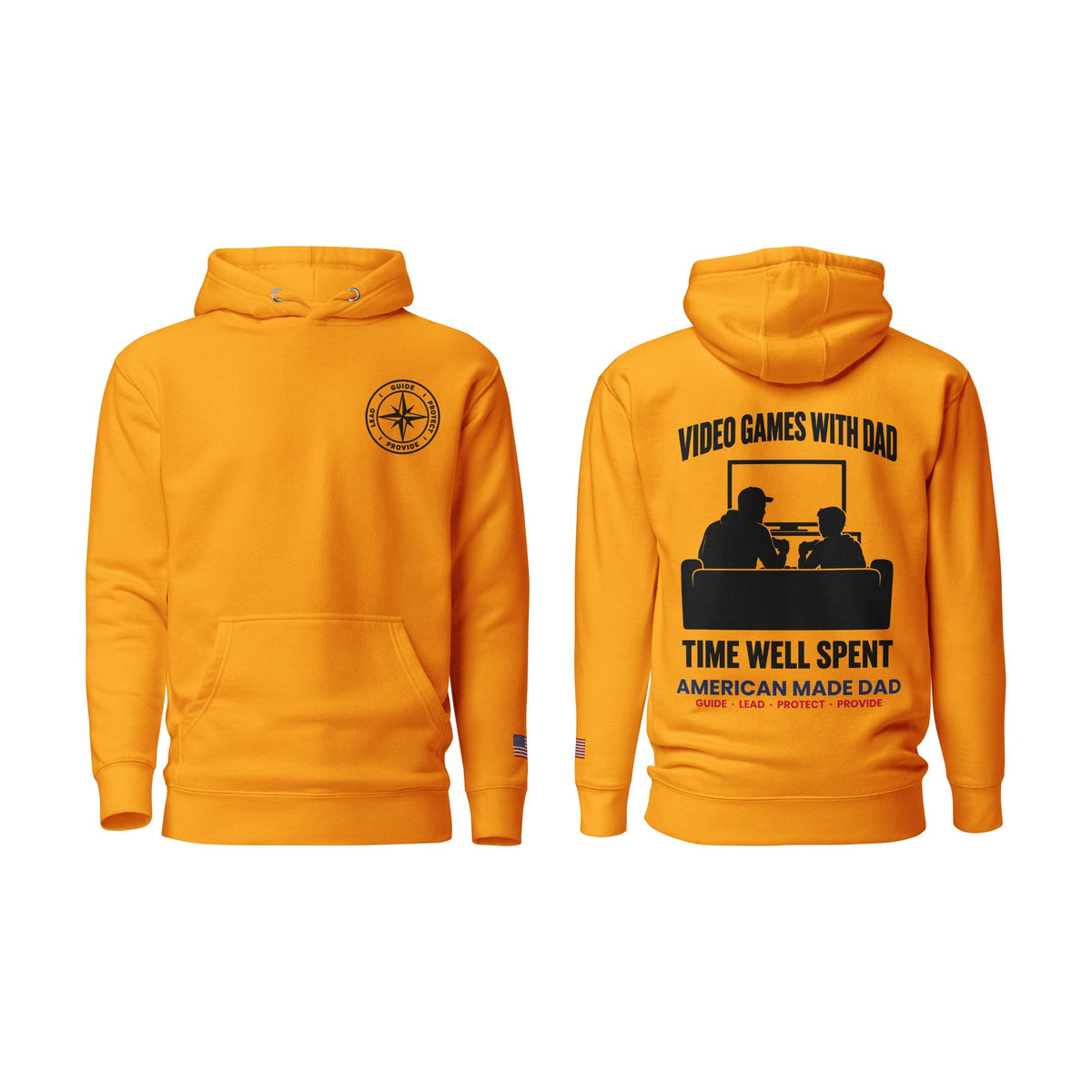 Video Games With Dad hoodie, Team Gold, front and back