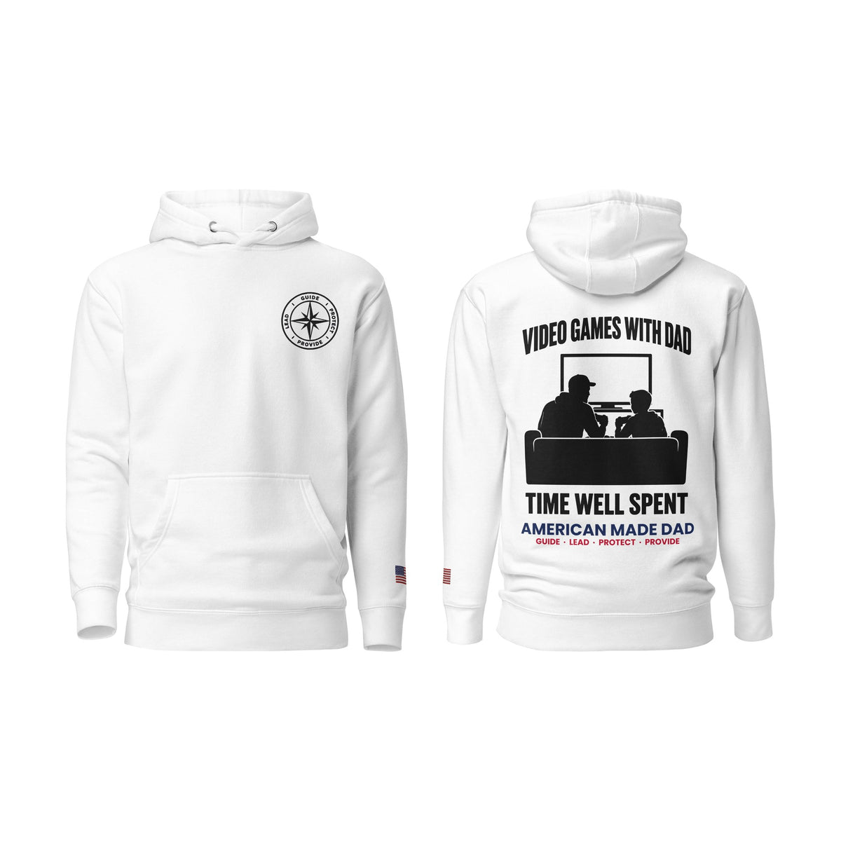 Video Games With Dad hoodie, White, front and back