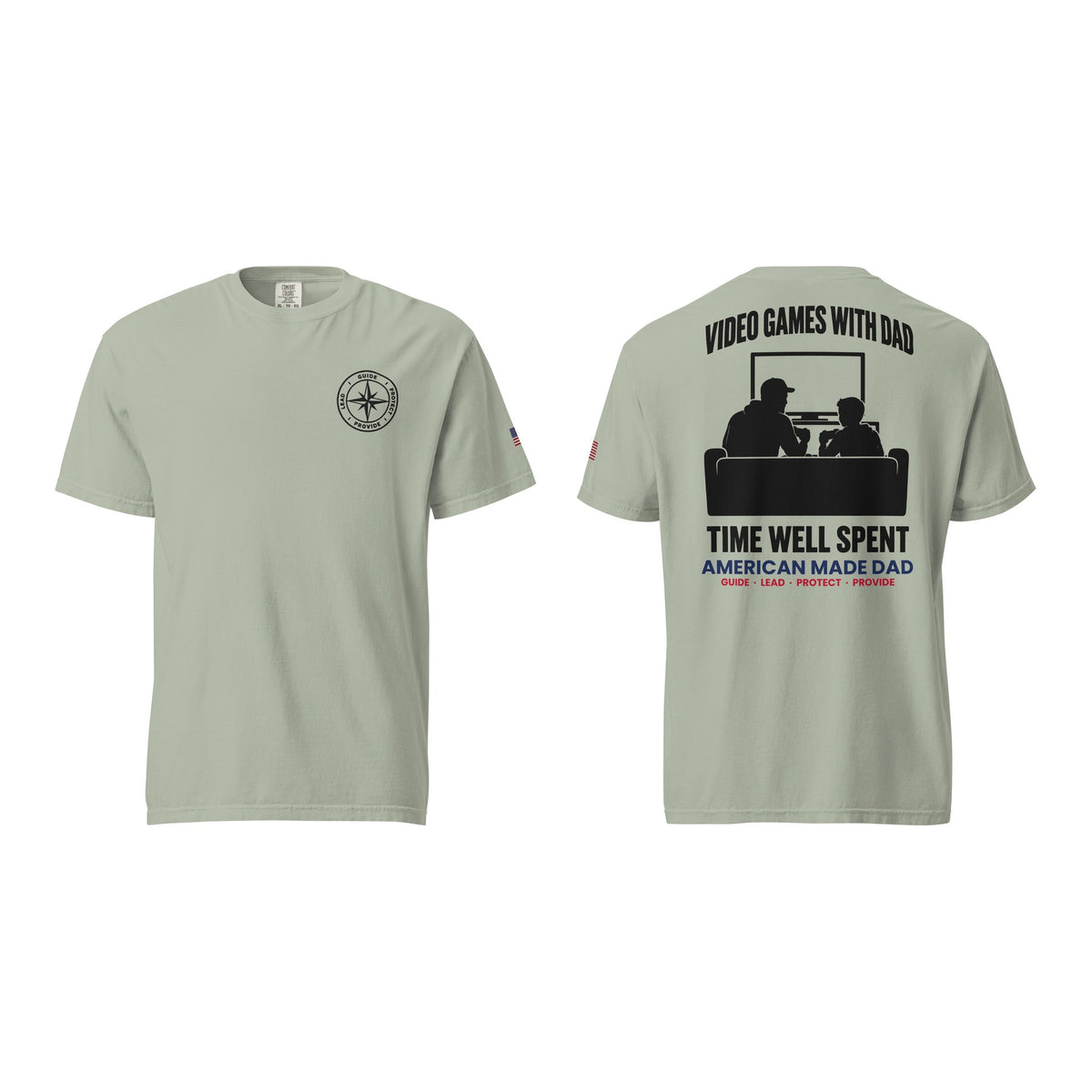 Video Games With Dad t-shirt, Bay, front and back