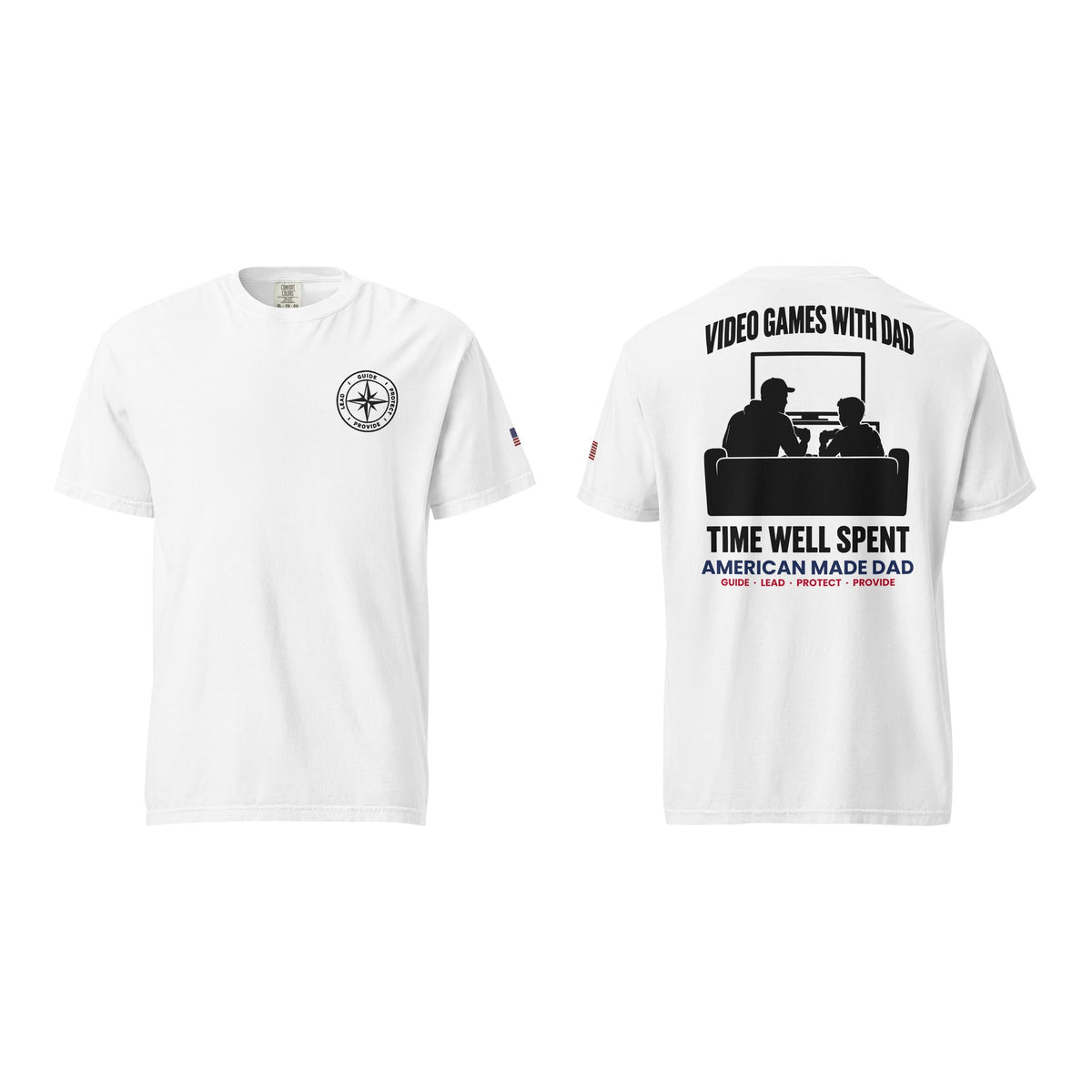 Video Games With Dad t-shirt, White, front and back