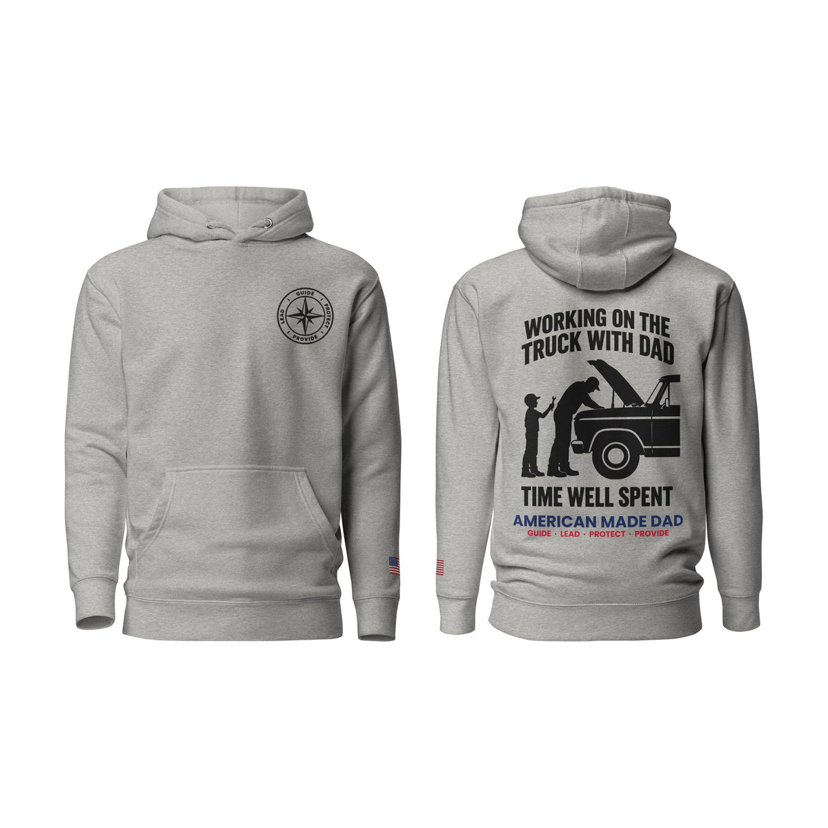 Working On The Truck With Dad hoodie, Carbon Grey, front and back
