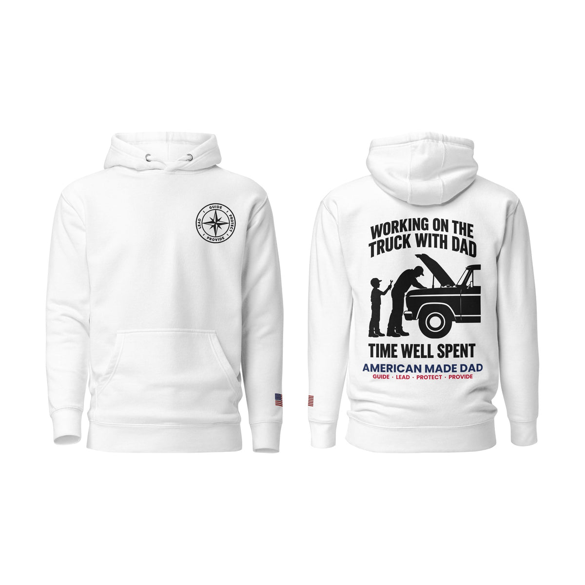 Working On The Truck With Dad hoodie, White, front and back