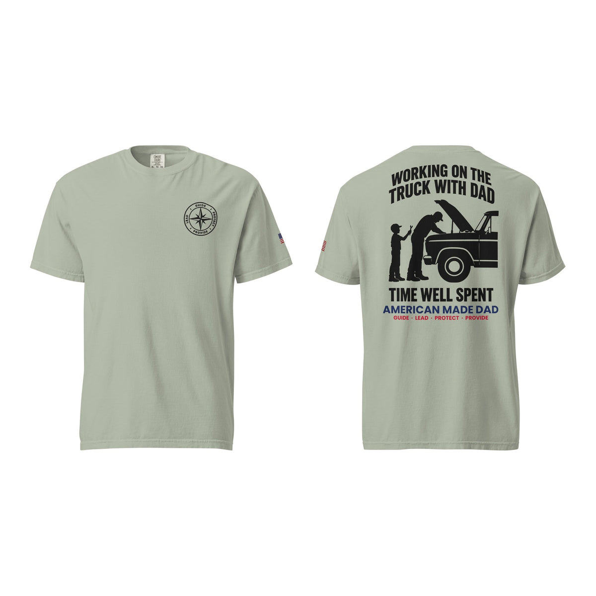 Working On The Truck With Dad t-shirt, Bay, front and back