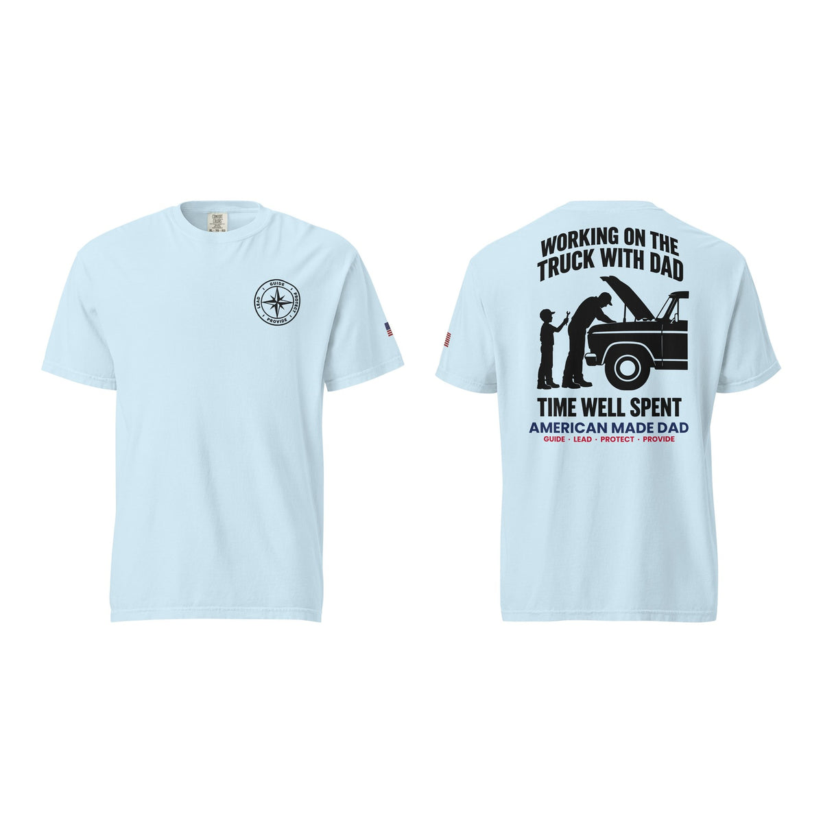 Working On The Truck With Dad t-shirt, Chambray, front and back