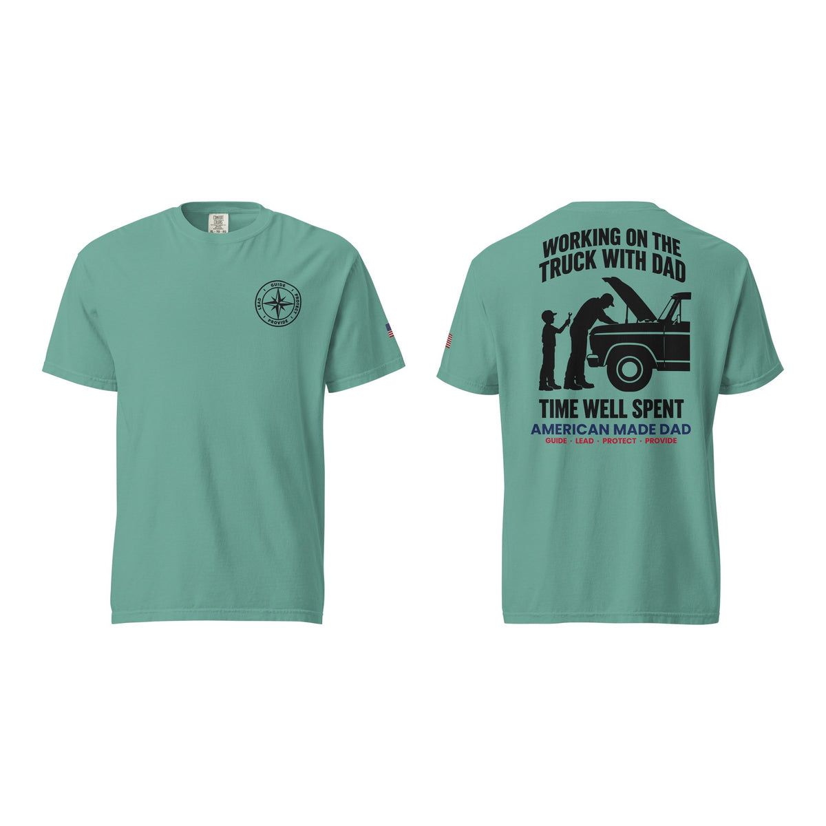 Working On The Truck With Dad t-shirt, Seafoam, front and back