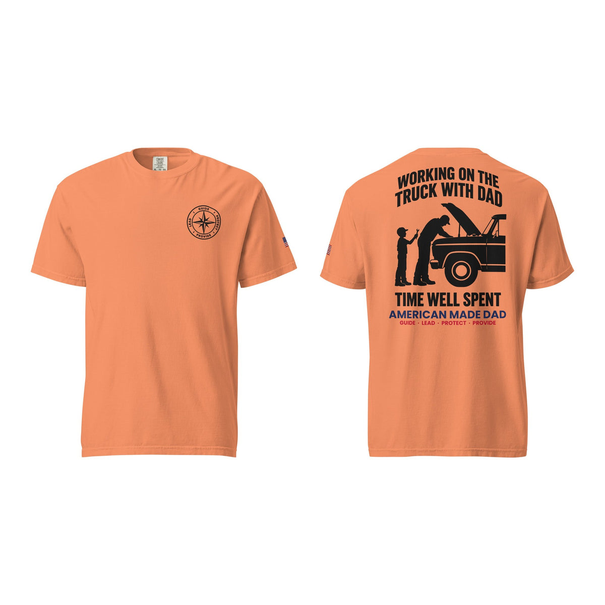 Working On The Truck With Dad t-shirt, Terracotta, front and back