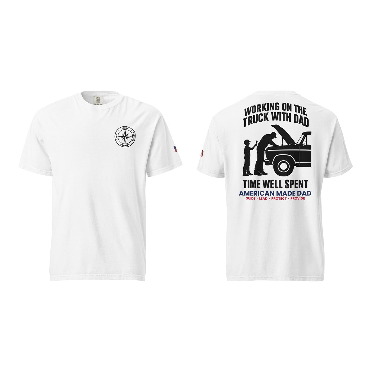 Working On The Truck With Dad t-shirt, White, front and back