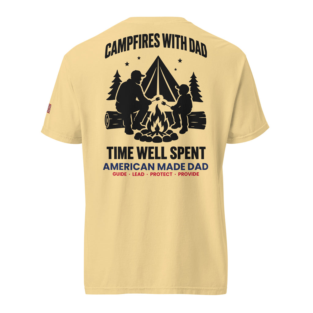 Campfires With Dad t-shirt back design, Butter