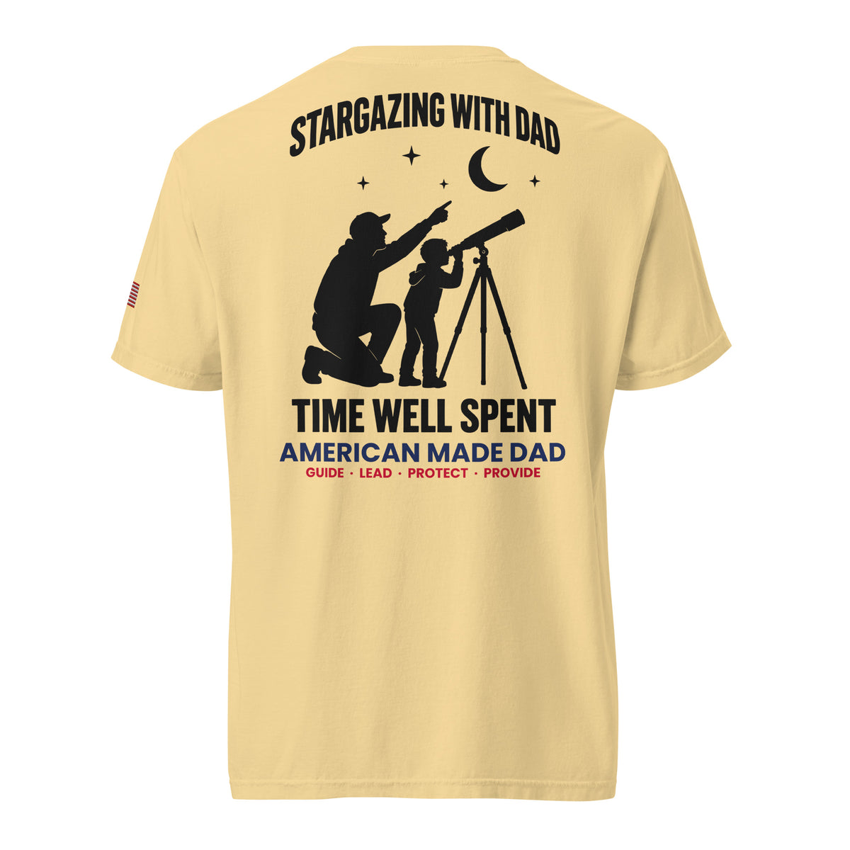 Stargazing With Dad t-shirt back design, Butter