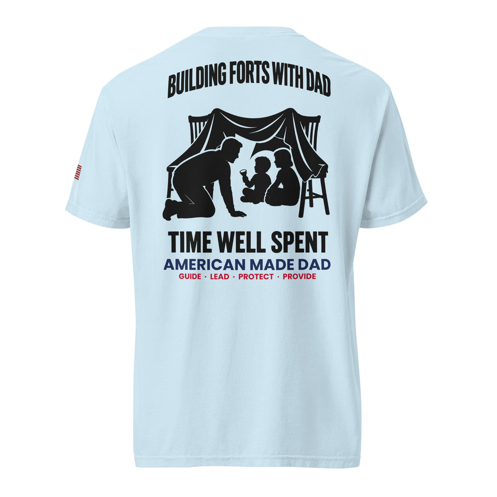 Building Forts With Dad t-shirt back design, Chambray