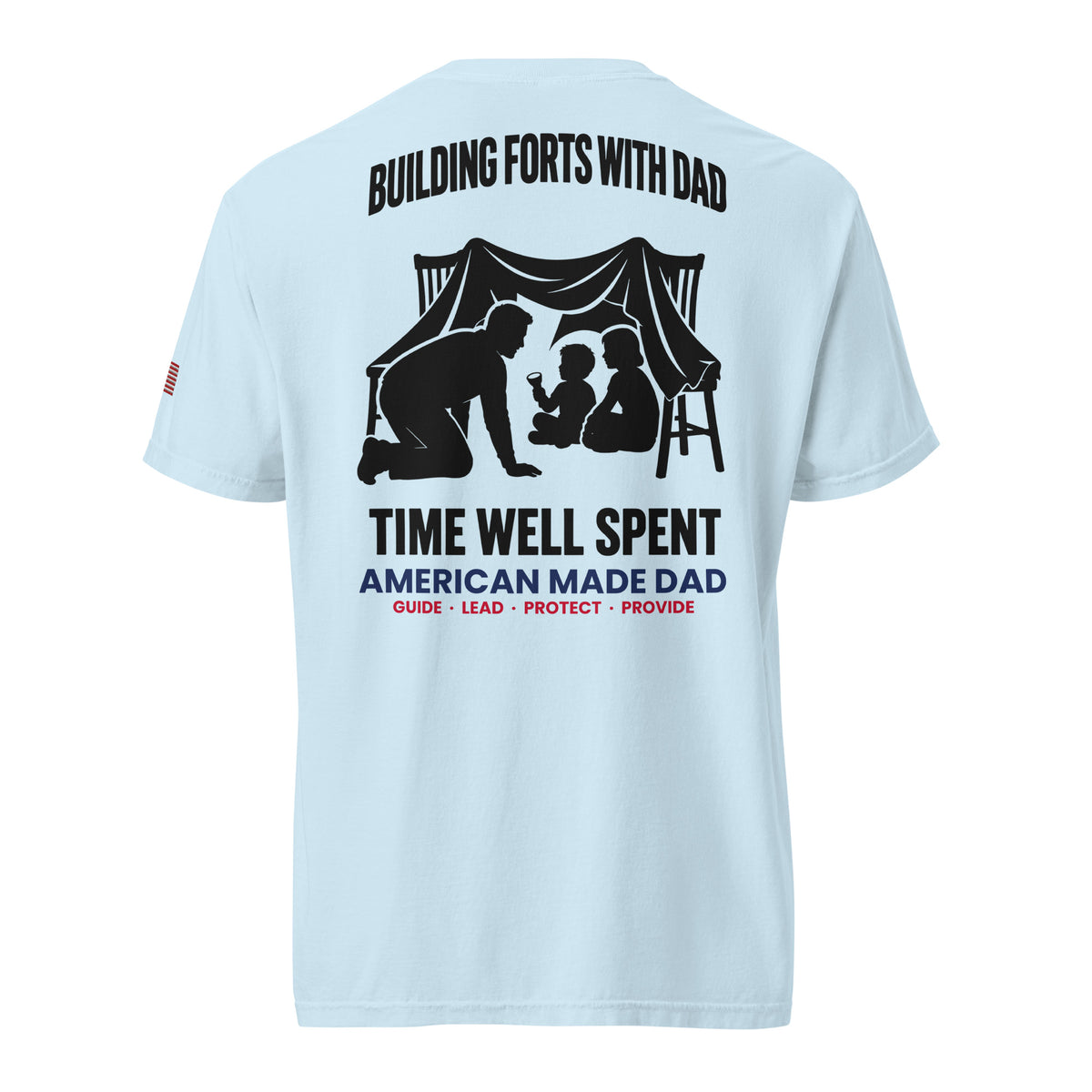 Building Forts With Dad t-shirt back design, Chambray
