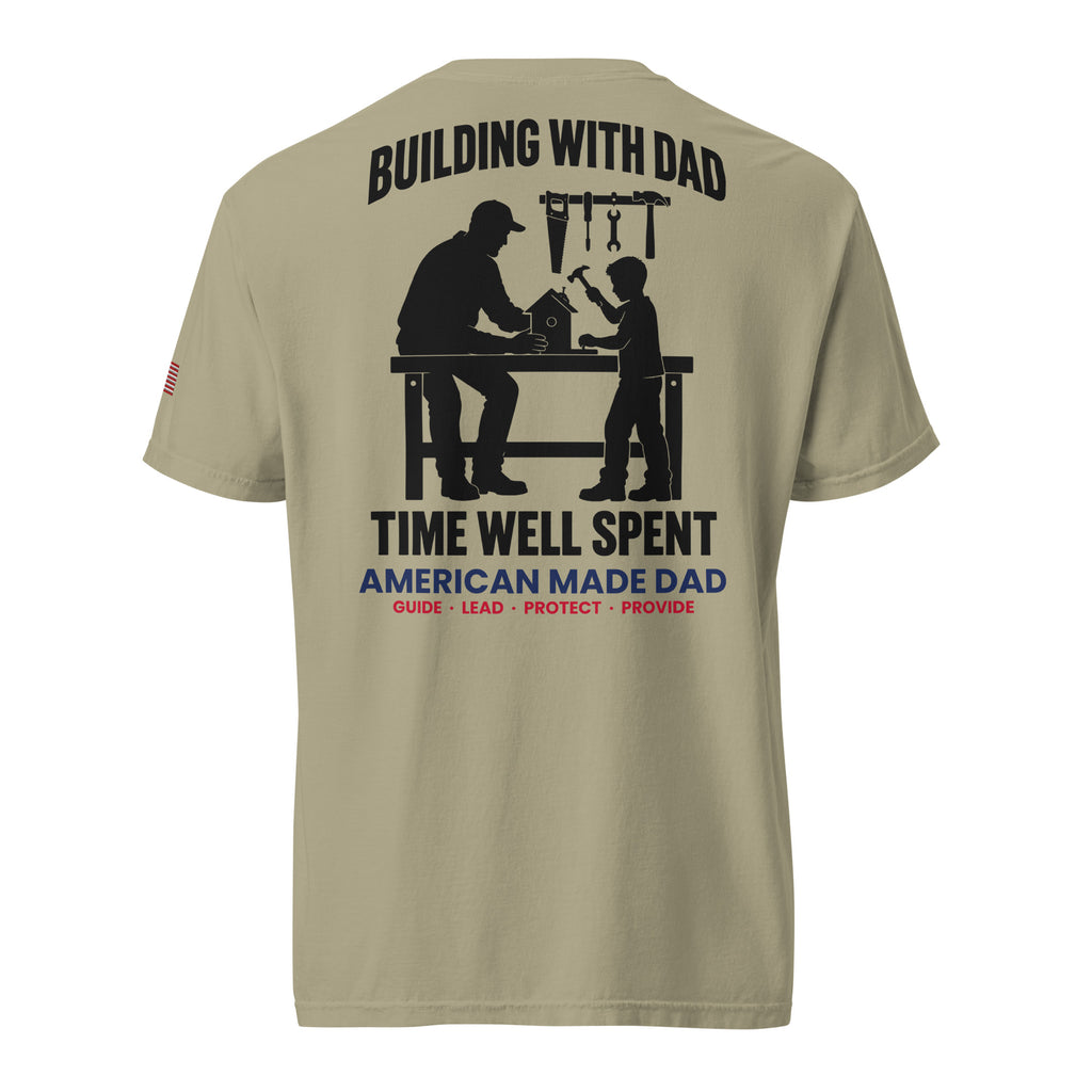 Building With Dad t-shirt back design, Khaki