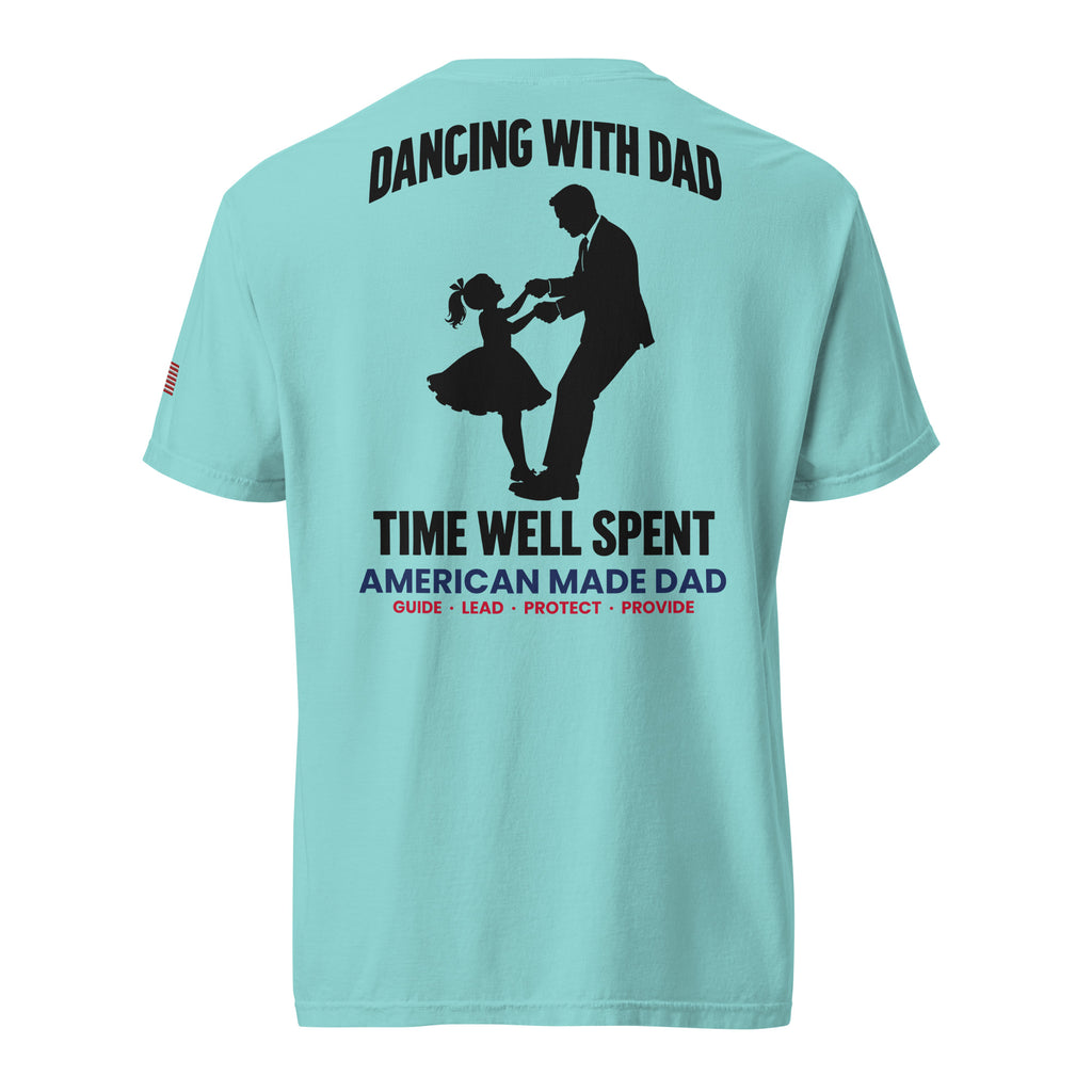 Dancing With Dad t-shirt back design, Lagoon Blue