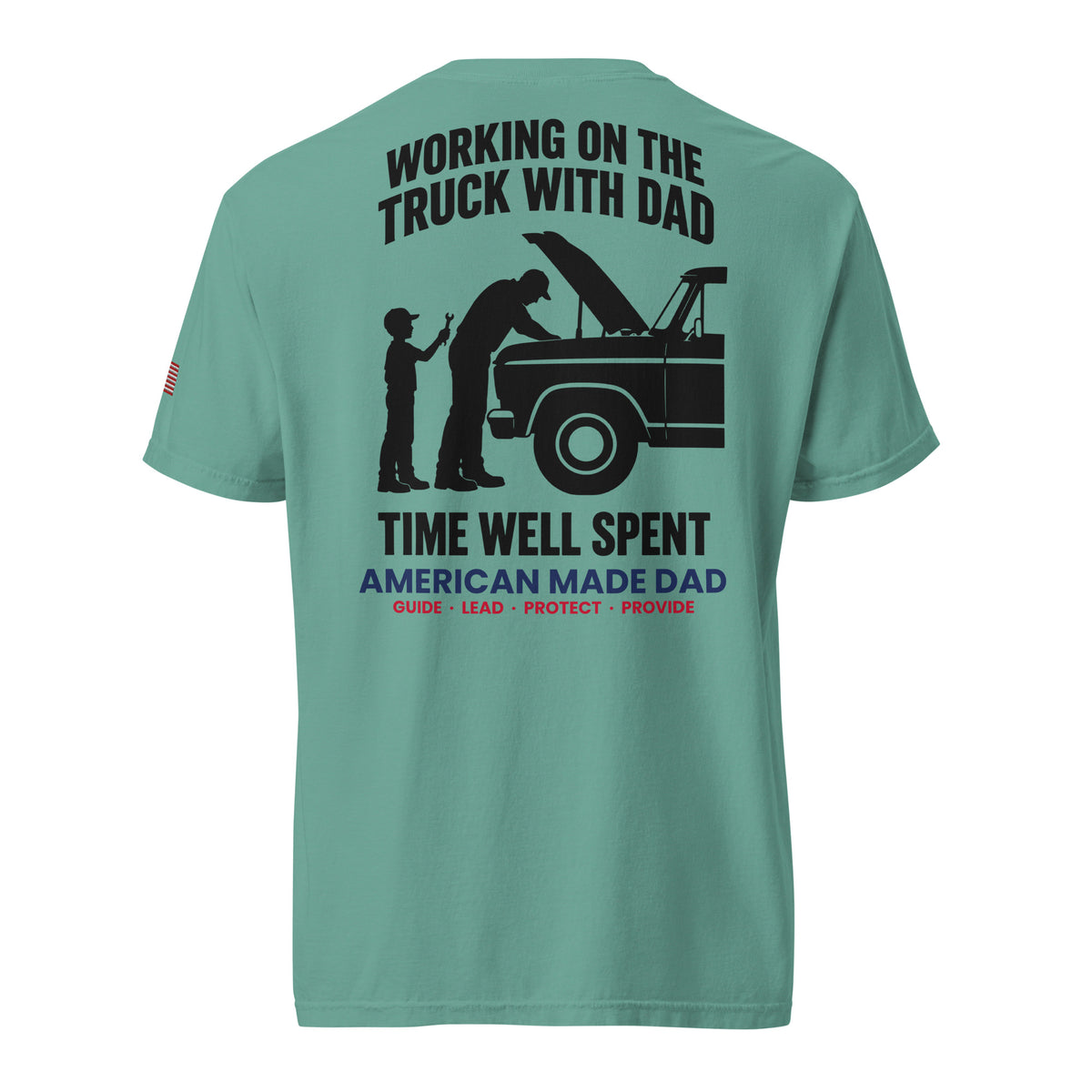 Working On The Truck With Dad t-shirt back design, Seafoam