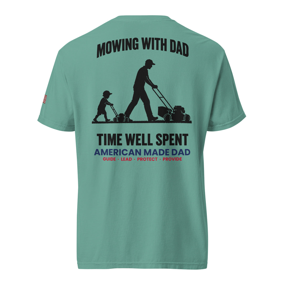 Mowing With Dad t-shirt back design, Seafoam