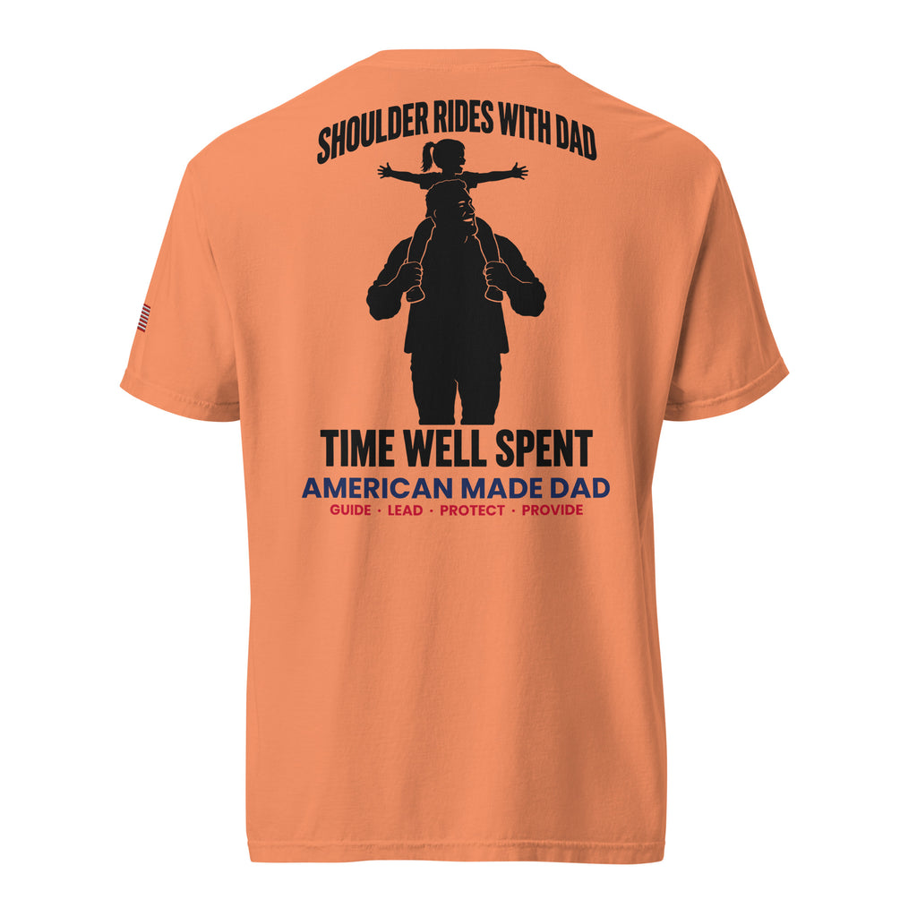 Shoulder Rides With Dad t-shirt back design, Terracotta