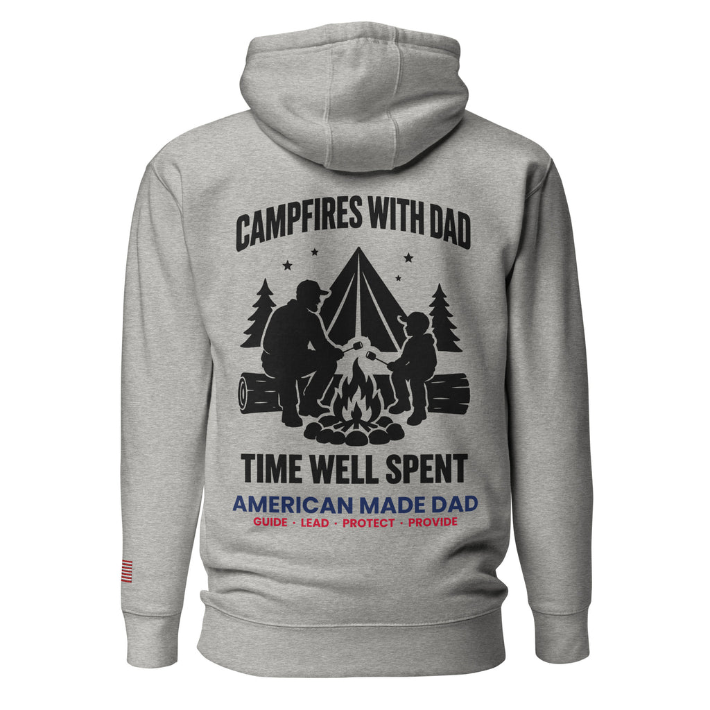 Campfires With Dad hoodie back design, Carbon Grey