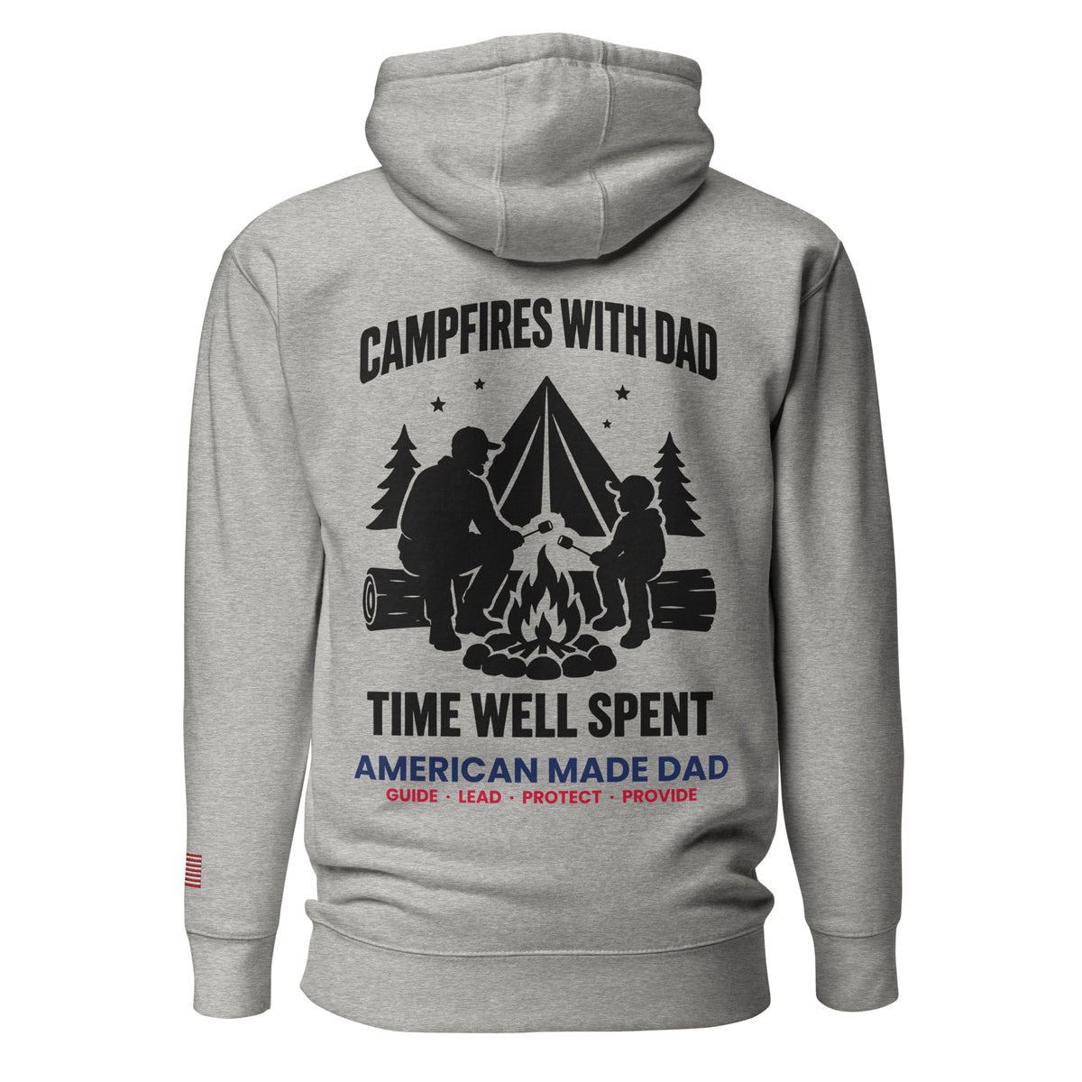 Campfires With Dad hoodie back design, Carbon Grey