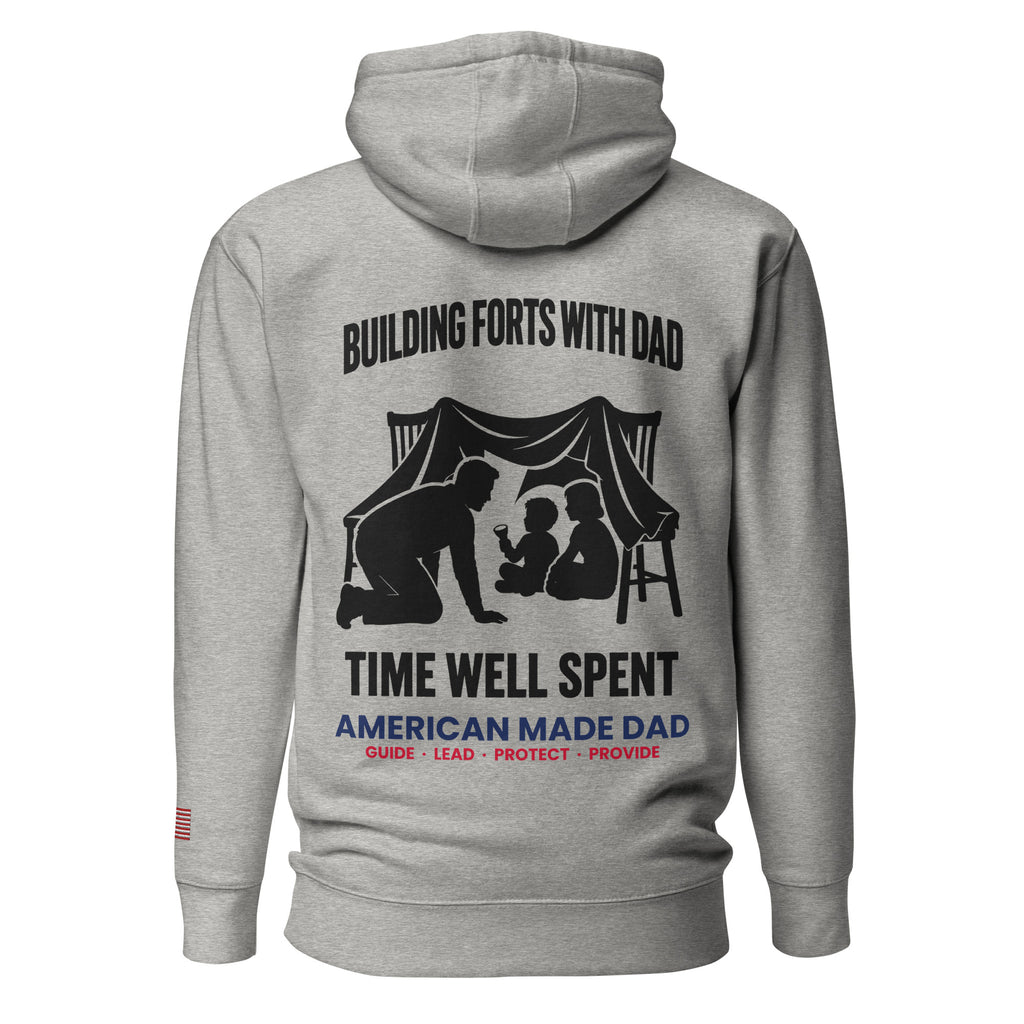 Building Forts With Dad hoodie back design, Carbon Grey