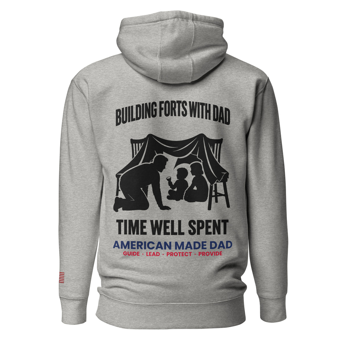 Building Forts With Dad hoodie back design, Carbon Grey