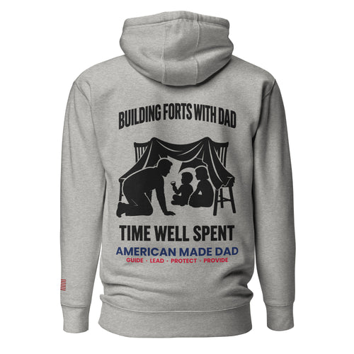Building Forts With Dad hoodie back design, Carbon Grey